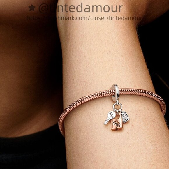 Pandora Two-tone Key, Padlock & Heart Triple Dangle Charm|Two-tone - Picture 2 of 2